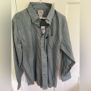 NWT L.L.Bean Men’s button down green and blue plaid shirt